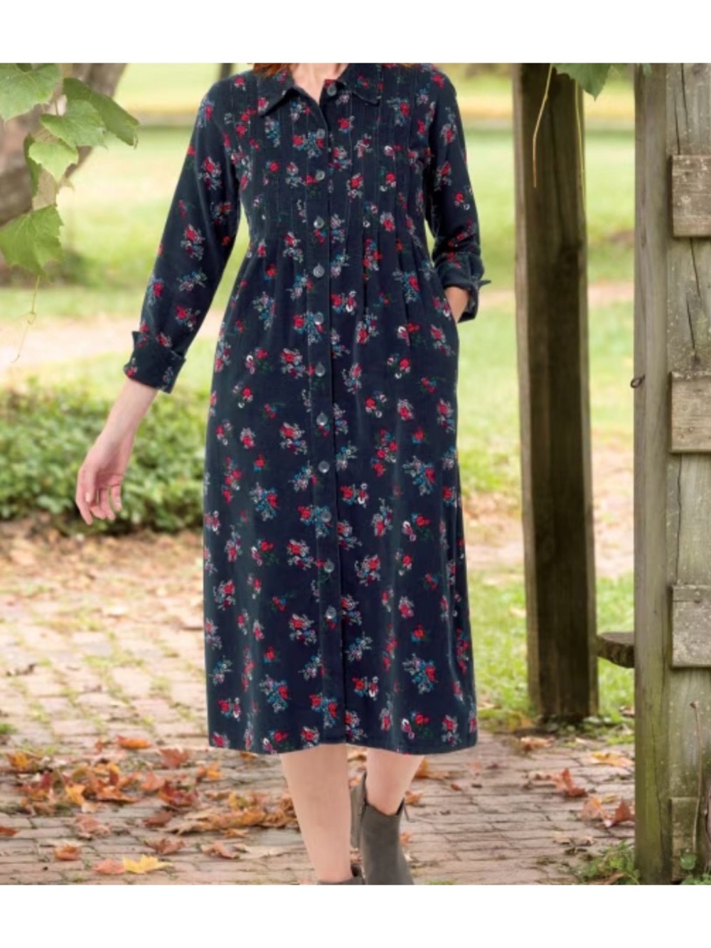 Vermont Country Store  Long Pintuck Dress with Collar
